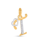 T Letter Initial with Heart Diamond Pendant 10K Yellow Gold